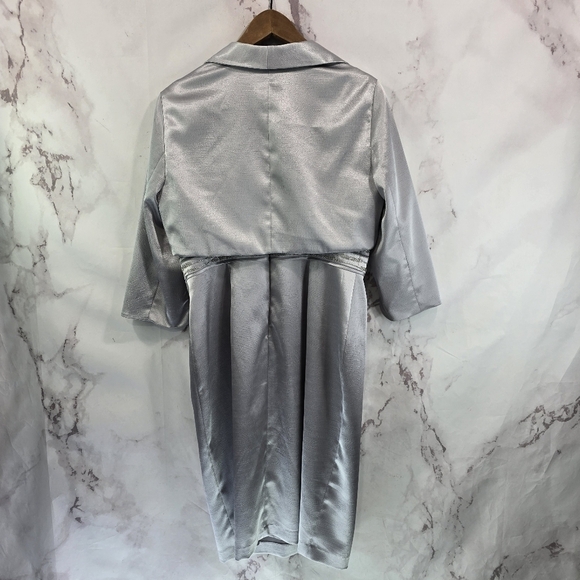 Adrianna Papell Dress Jacket Set Womens 12 Gray Metallic Satin Mother Of Bride - Picture 4 of 15